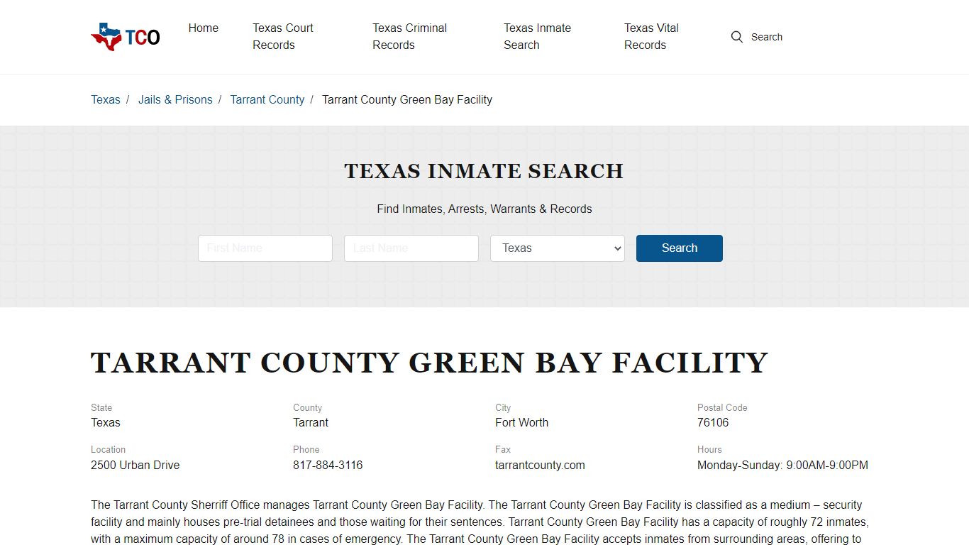 Tarrant County Green Bay Facility - txcountyoffices.org