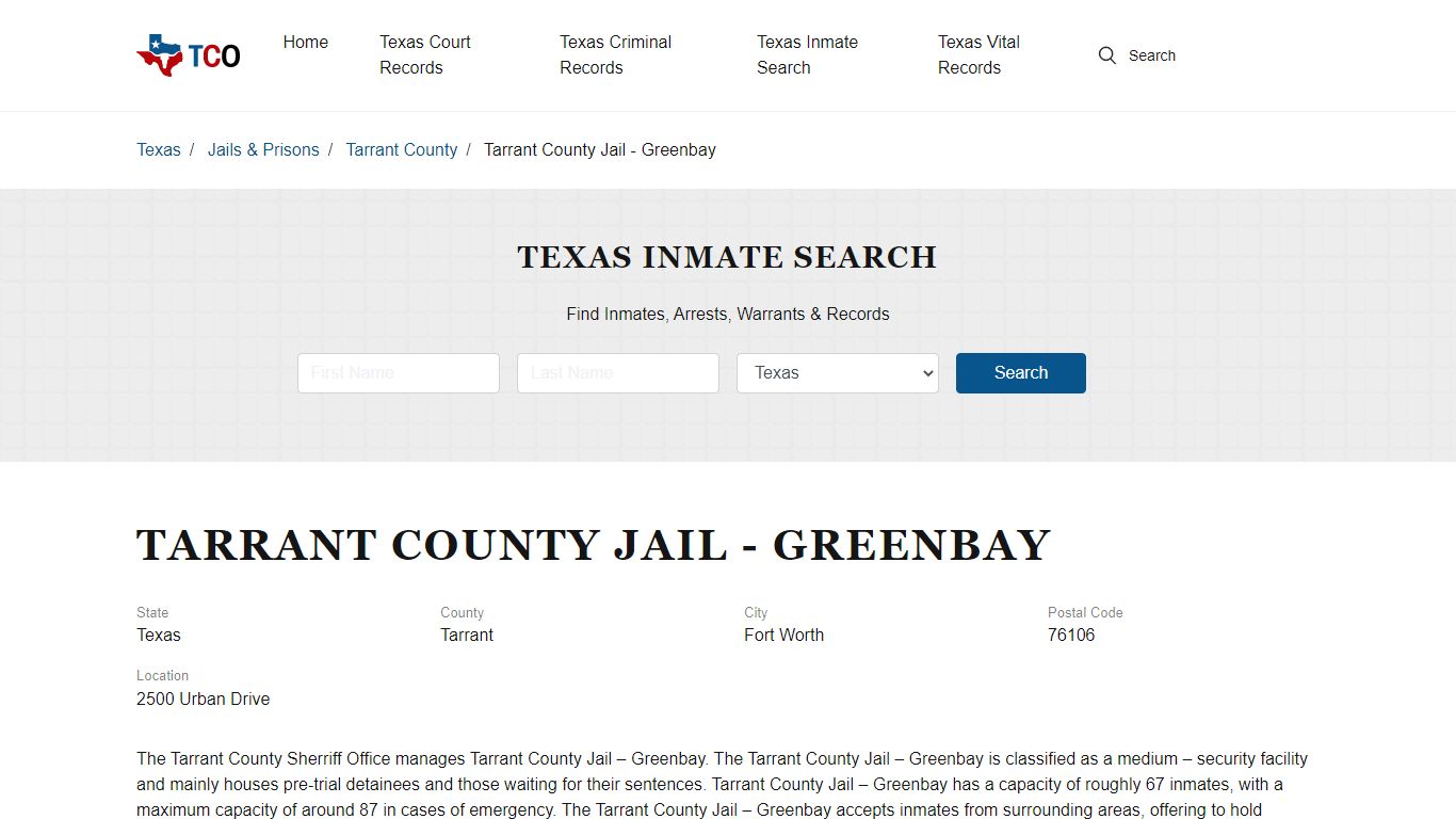Tarrant County Jail - Greenbay in Fort Worth, TX - Contact Information ...